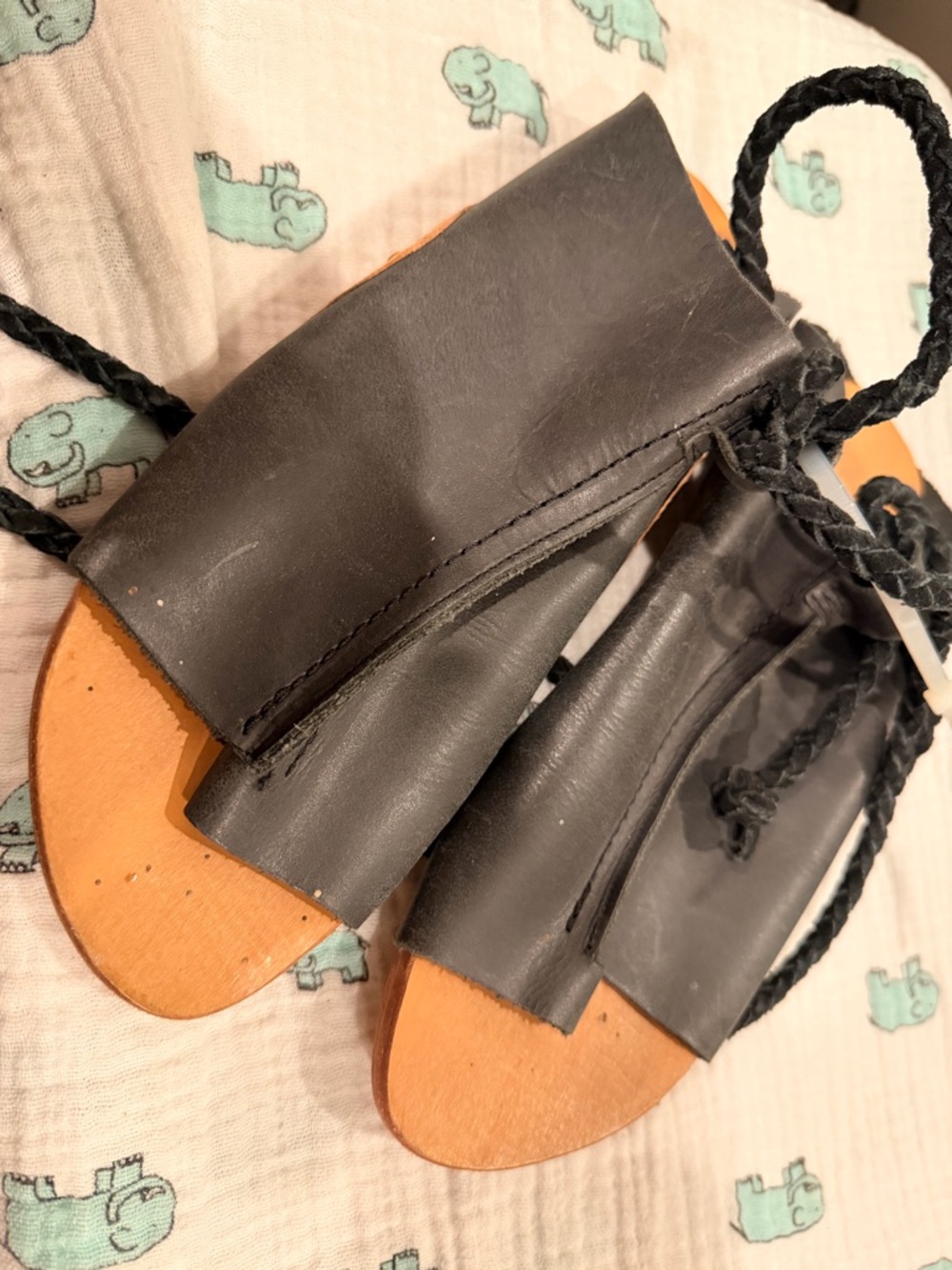 Free People Black Leather Braided Strap Sandals